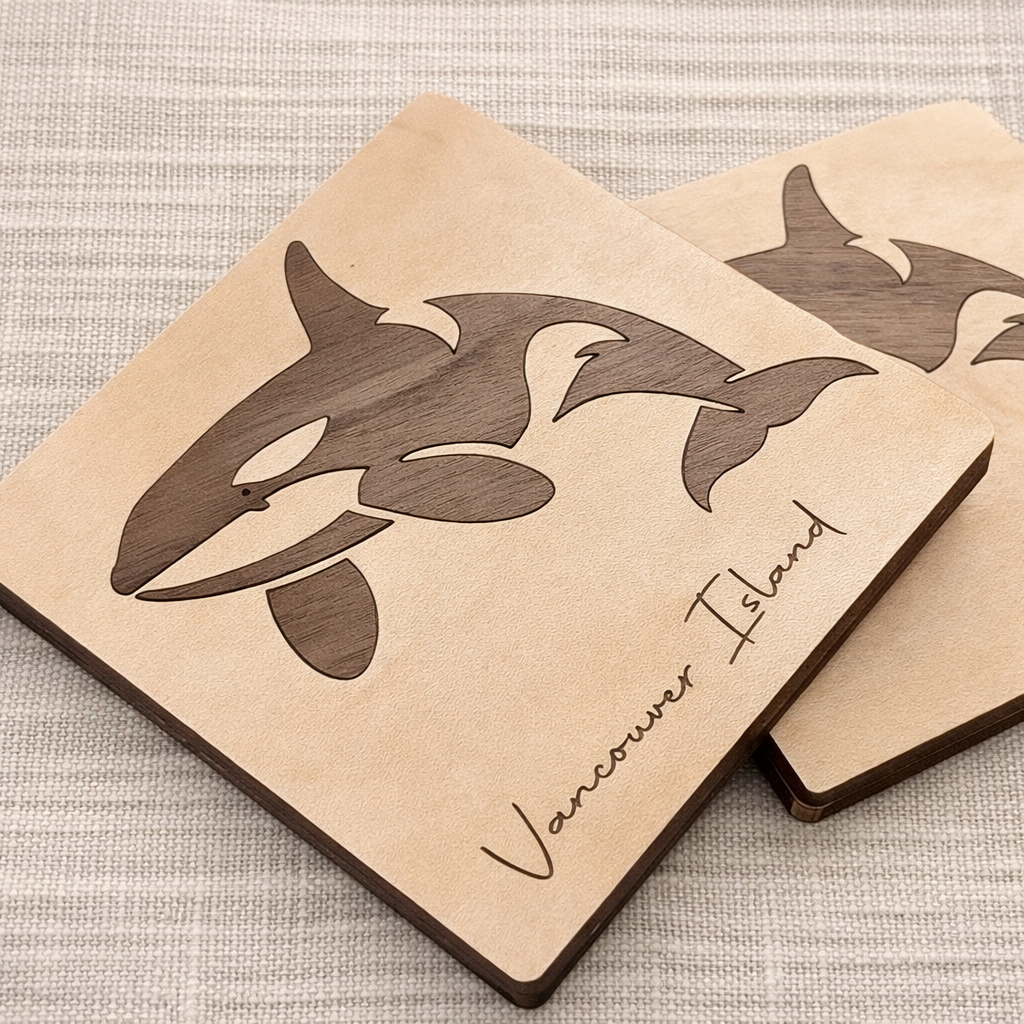 Orca Wood Inlay Coaster - Whale