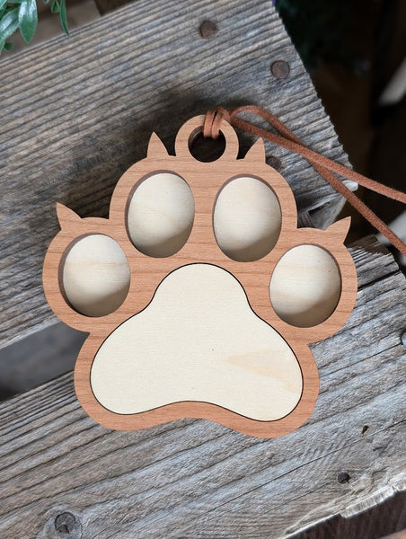 Pet Paw Wood Ornament  (Personalized)