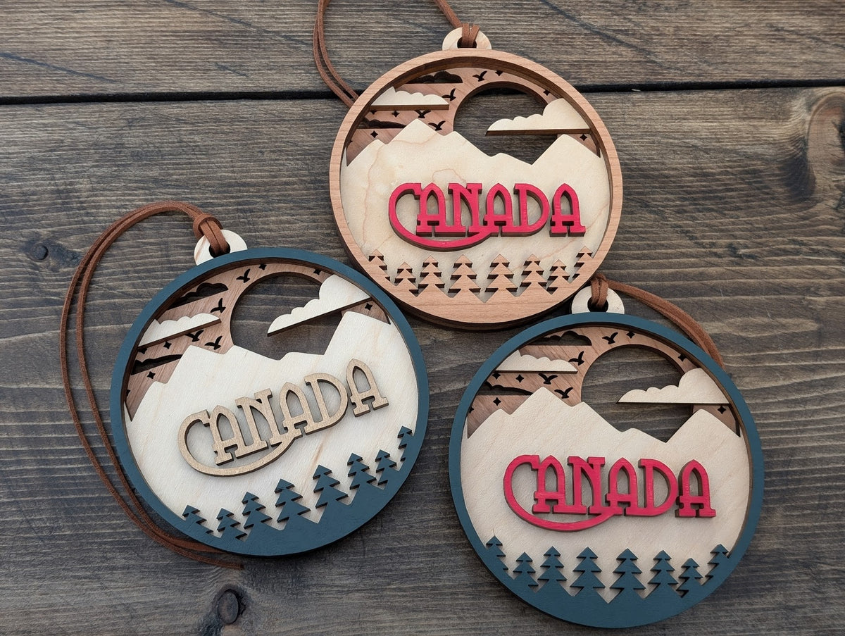 Canada 3D Wood Ornament -  Layered Souvenir Mountains Christmas