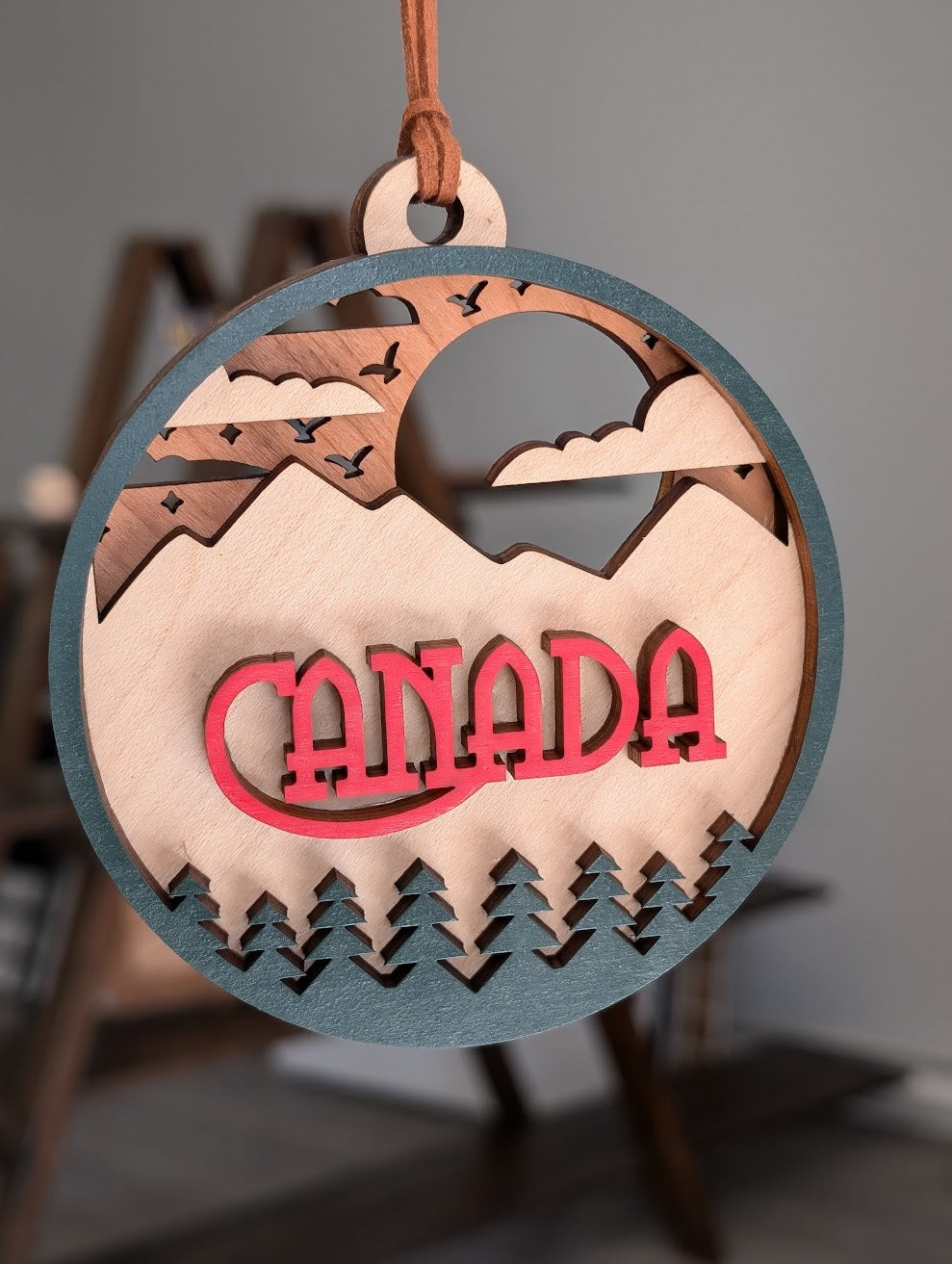 Canada 3D Wood Ornament -  Layered Souvenir Mountains Christmas