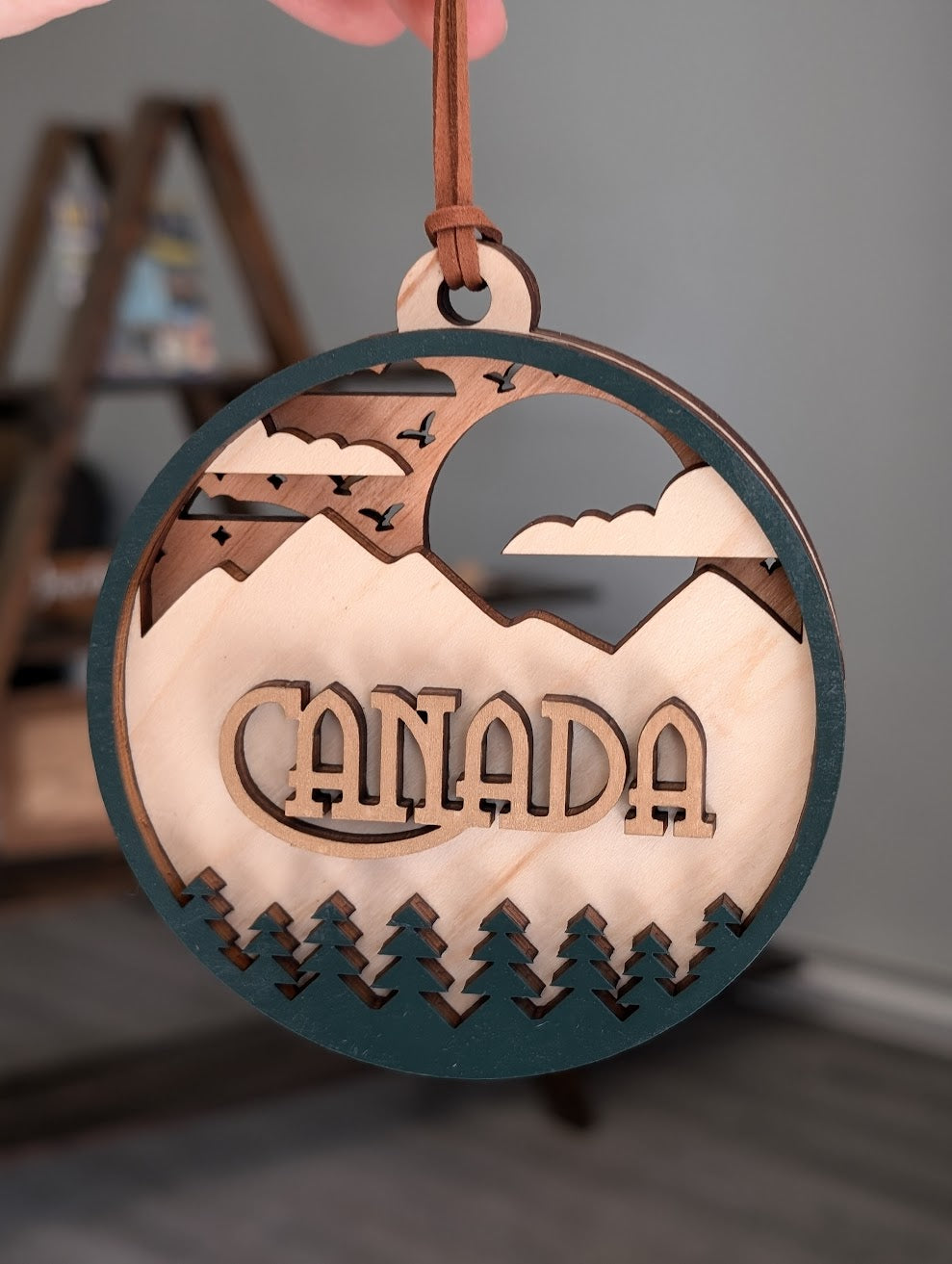 Canada 3D Wood Ornament -  Layered Souvenir Mountains Christmas