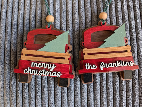 Family Christmas Truck Ornament - Personalized