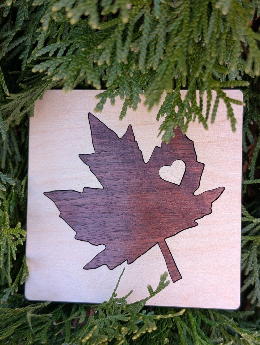 Maple Leaf Wood Inlay Coaster Set - Made in Canada