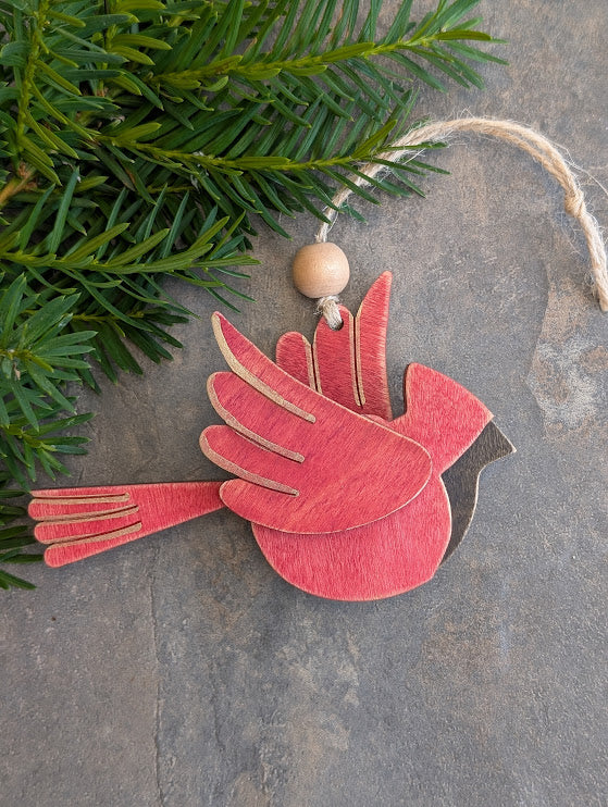 Cardinal Memorial Ornament - Maple Wood, Made in Canada