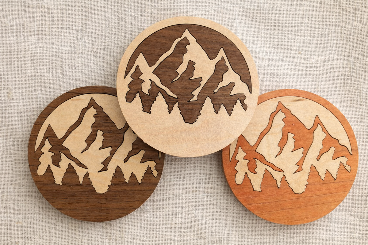 Mountain Inlay Wood Coasters - Souvenir