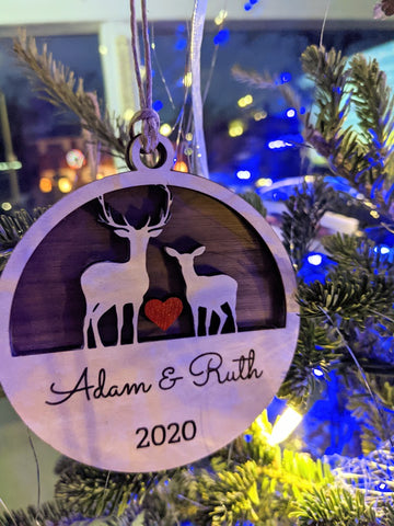 Deer & Heart Couples Ornament (personalized)