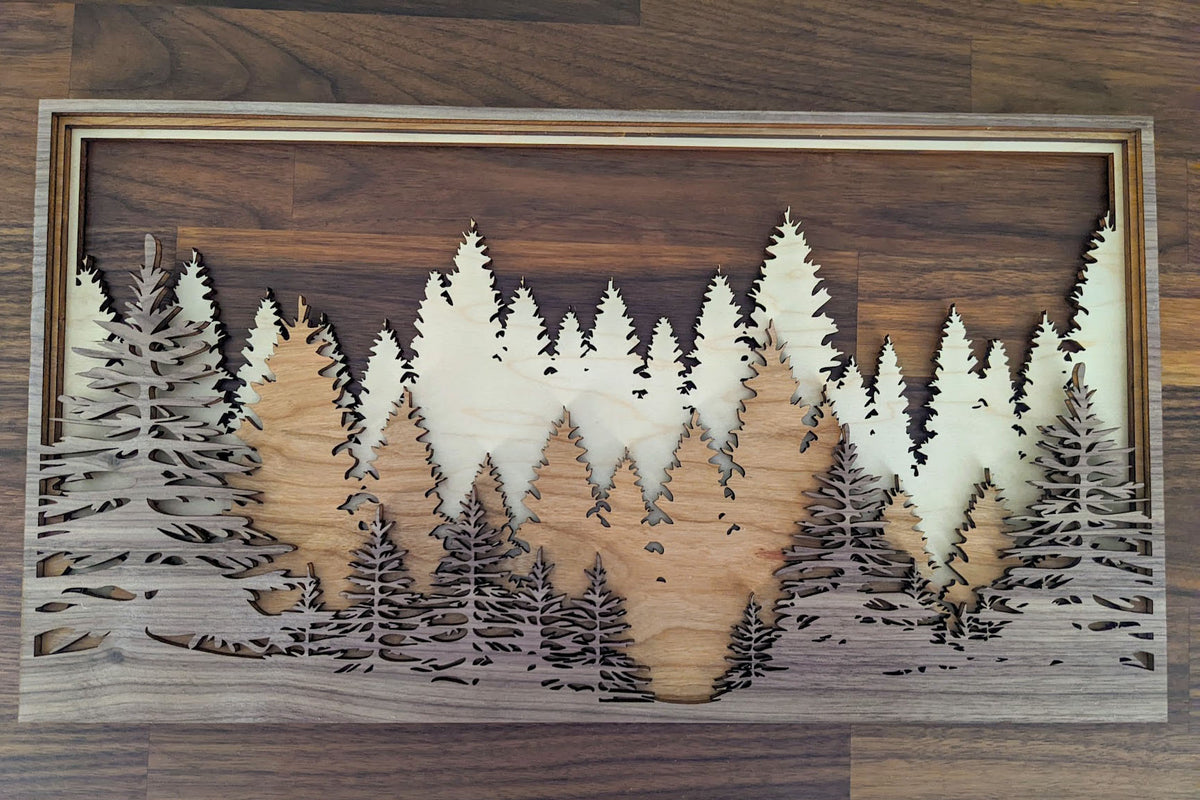Layered Wood Forest Scene Wall Art - Made in Canada