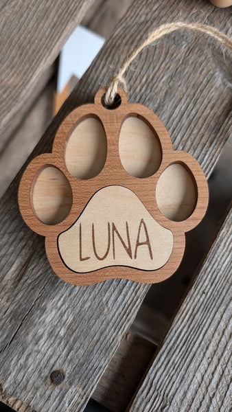 Pet Paw Wood Ornament  (Personalized)