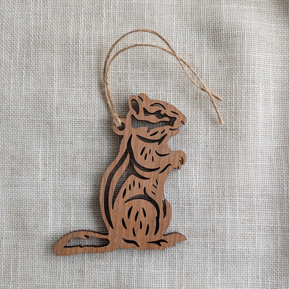 Wildlife Ornament - Chipmunk Wood Souvenir - Made in Canada