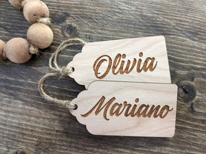 Wood name tags for gift, stocking, ornament, personalization