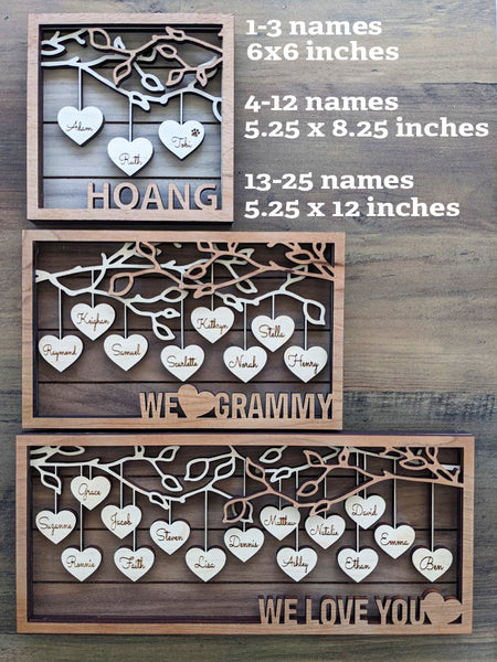 Family Tree Wood Frame - Fully Customized, Mother's Day, Father's Day, Grandma Gift, Adoption Gift