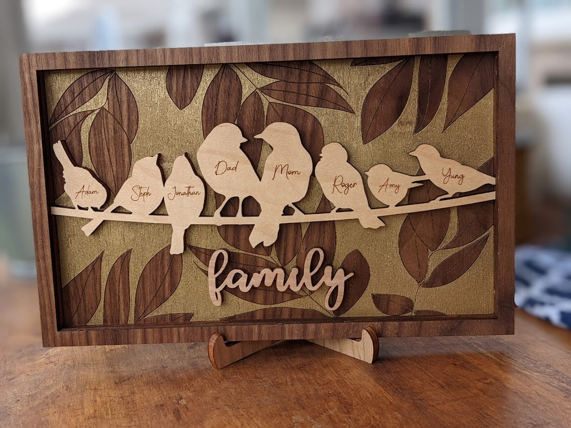 Birds Family Tree Wood Frame - Fully Customized, Mother's Day, Grandma Gift
