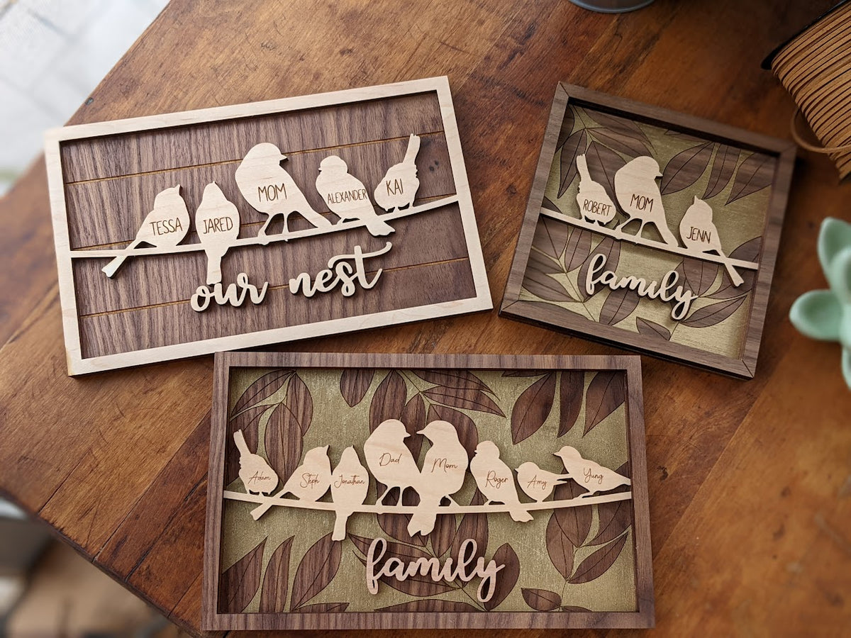 Birds Family Tree Wood Frame - Fully Customized, Mother's Day, Grandma Gift
