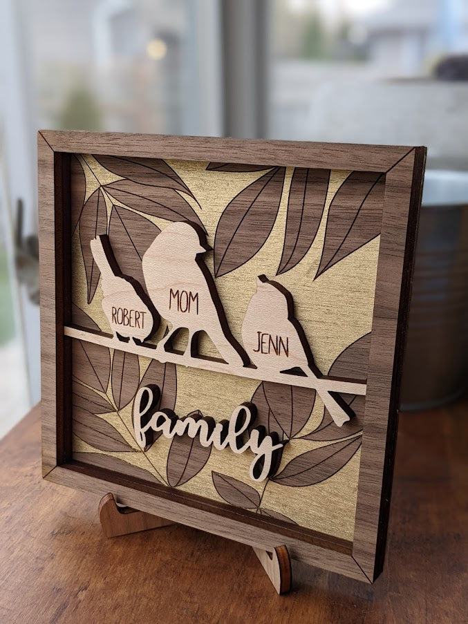 Birds Family Tree Wood Frame - Fully Customized, Mother's Day, Grandma Gift