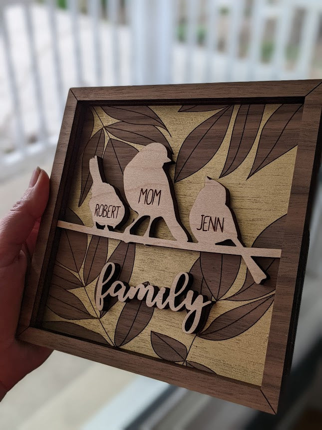 Birds Family Tree Wood Frame - Fully Customized, Mother's Day, Grandma Gift