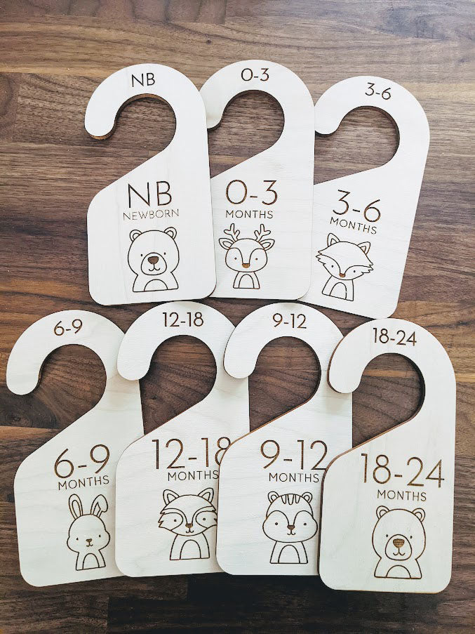 Nursery Closet Dividers - Woodland Animal Set of 7 (Engraved Wood)