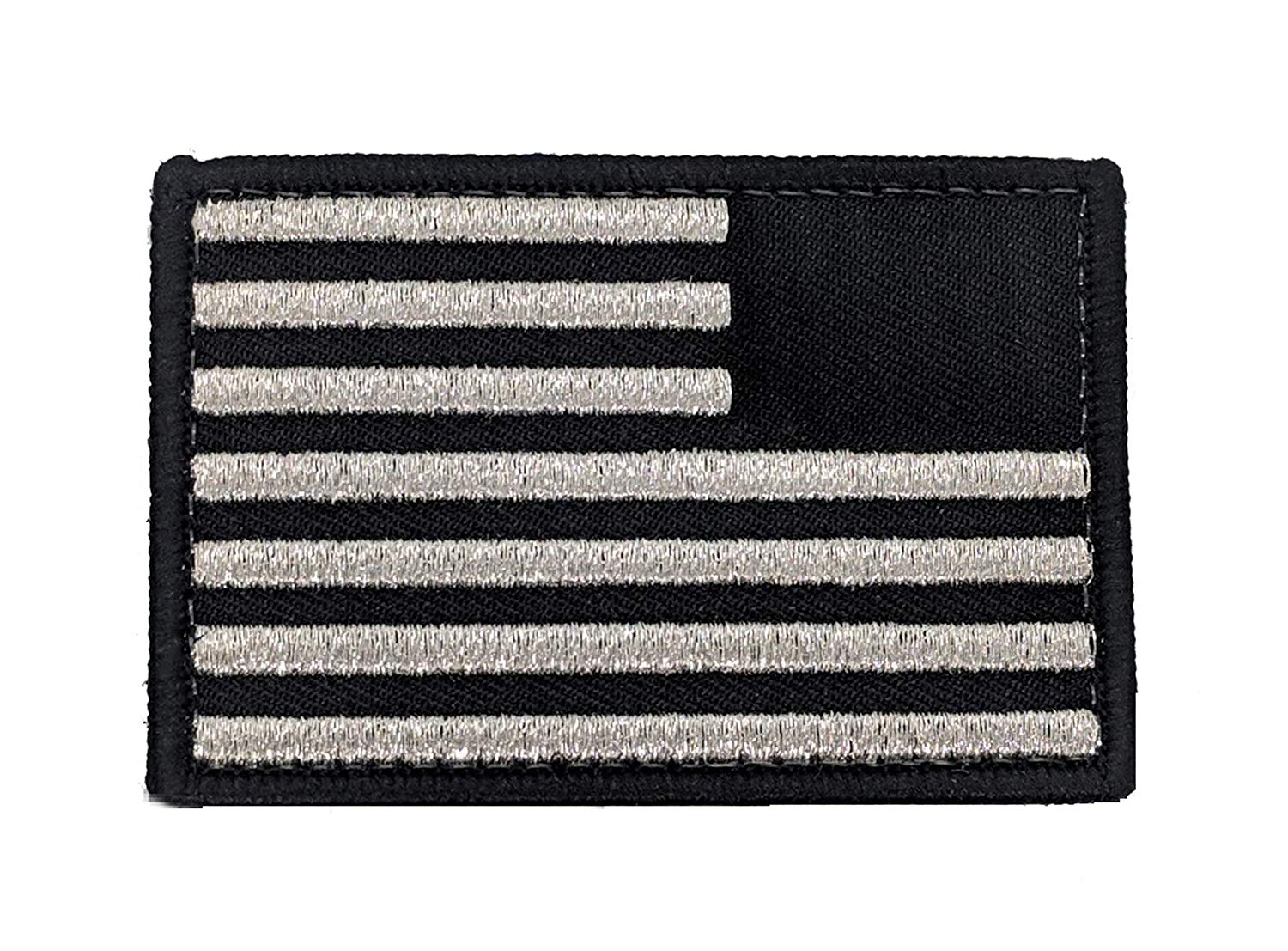 USA Flag Reverse Patch - Metallic Silver Velcro 2x3