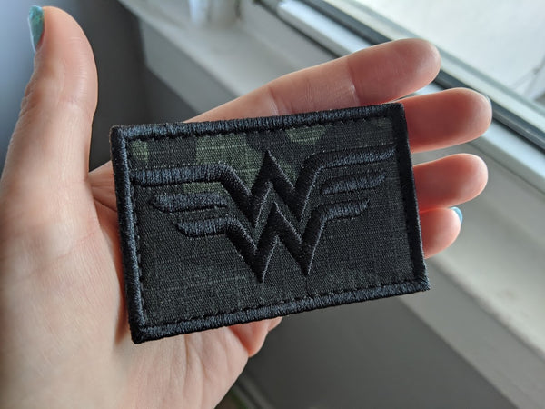 Wonder Woman Black Multicam Morale Patch - Velcro Backing